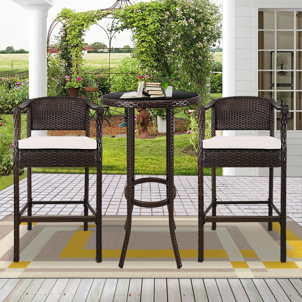 Segmart Wicker Chair Set, 2021 Upgrade High Top Patio Furniture Set, 3