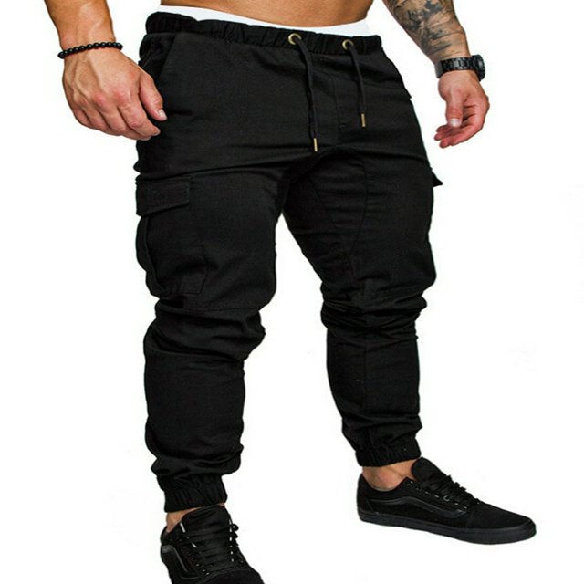 AMERTEER Men‘s Cargo Pants Slim Fit Sweatpants Jogger Drawstring Elastic Outdoor Trousers with Pockets