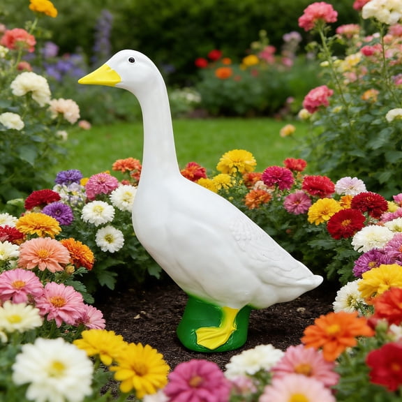 Large White Goose Garden Decor - Resin Porch Wild Goose Statue for Outdoor Lawn & Housewarming Gifts