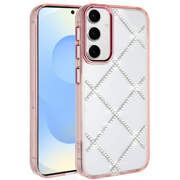 For Samsung s25 Plus/s24 Plus Gem Glitter Diamond Transparent Hard Colorful TPU Hybrid Case - Rose Gold