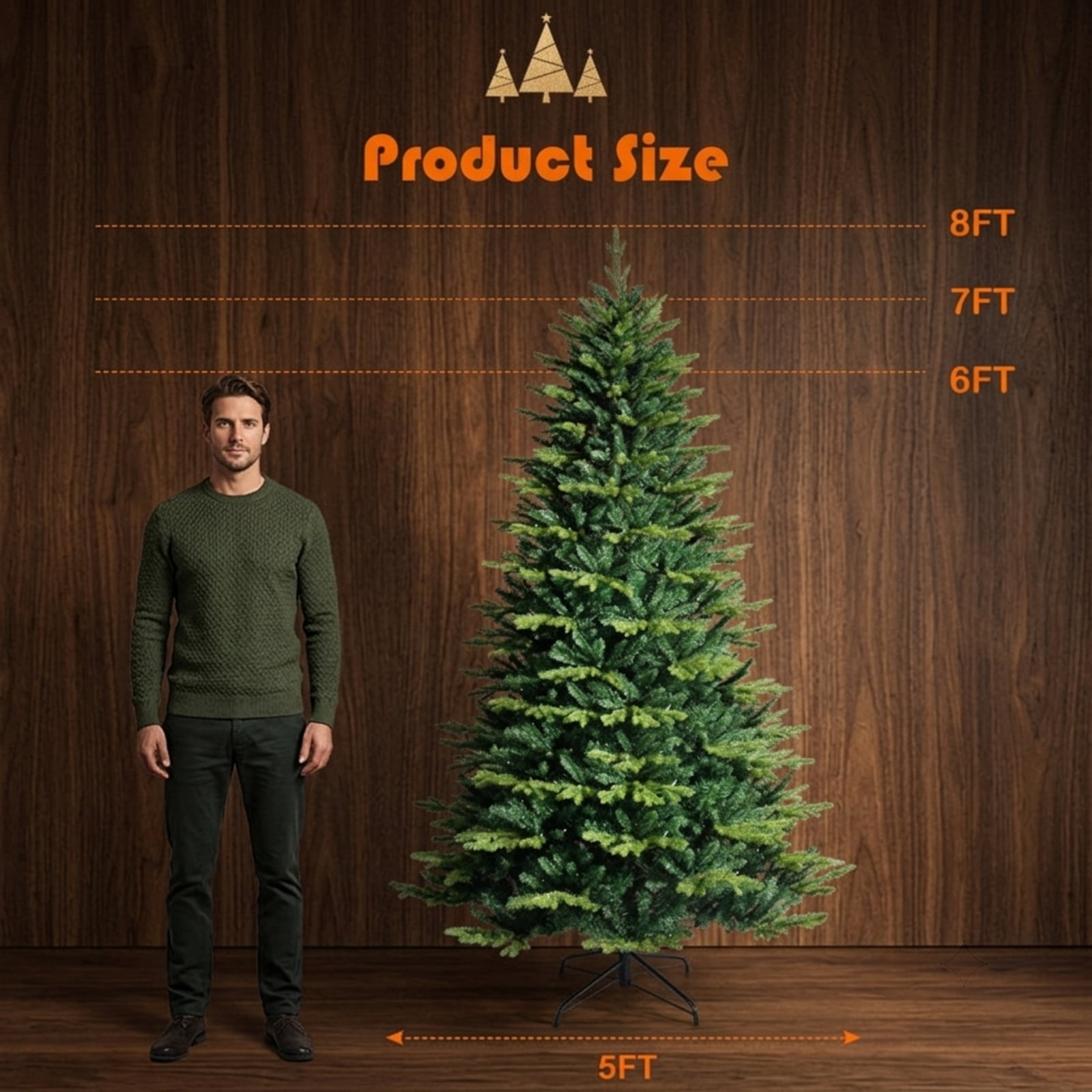 RUIE, 8 ft, Pre-Lit Artificial Christmas Tree, 8 Ft Smart Pre-Lit Tree, 2956 Branch Tips, Green, Hinged Branches for Christmas Party Living Room Decor