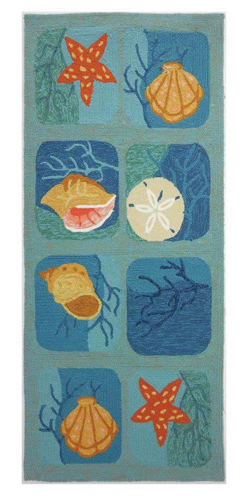 Homefires Rugs Homefires Rugs PP-RP013J Shell Tile Aqua Area Rug - 26 x 60 in ...