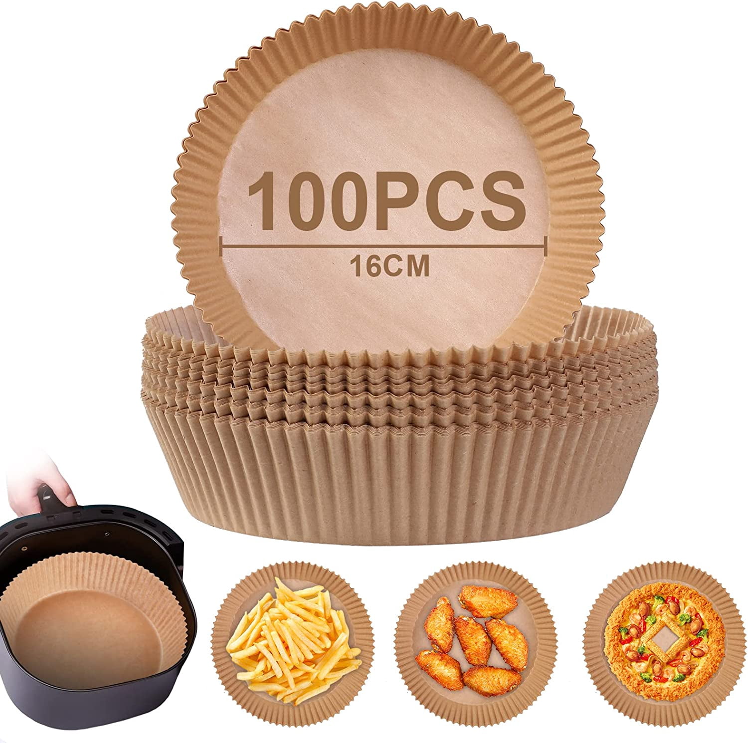 ShenMo 100 Pieces 16cm Round Parchment Paper for Air Fryer, Baking Paper Air Fryer Paper Liner, Disposable Non-Stick Oil Free Parchment Paper Air Fryer Accessories