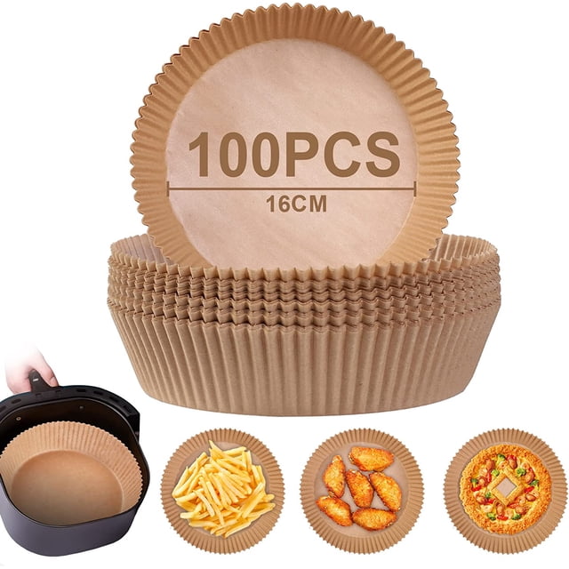 ShenMo 100 Pièces 16cm Rond Papier Parchemin pour Friteuse à Air Chaud, Doublure de Papier Friteuse à Air de Papier de Cuisson, Accessoires de Friteuse à Air de Papier Parchemin Antiadhésif Jetables