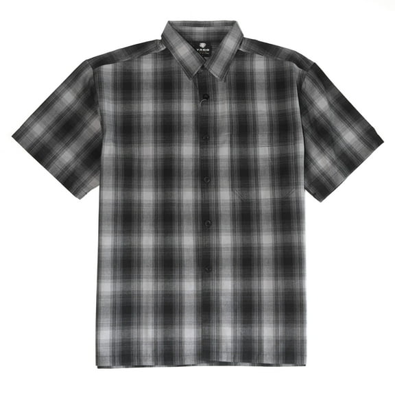 YAGO Men's Casual Plaid Short Sleeve Woven Button Down Shirt Black A3A (Large)