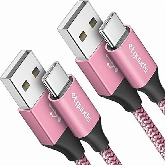 0829 USB to USB C Cable 2ft, 2-Pack USB A to Type C Charger Cord Fast Charging for Samsung Galaxy A15 A25 A35 A55 A54, S24 S23 S22 S21 S20 S10 S10E, Note 20 10, Moto G, for iPhone 16 15, Pink
