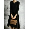 thumbnail image 3 of Fitting Wool Polo Collared Midi Skirt Mid-Rise Dress, Black, X-Large, 3 of 5