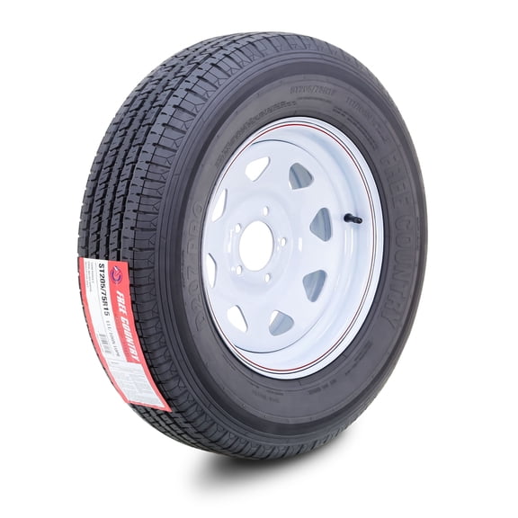 FREE COUNTRY Trailer Tire Wheel Assembly ST205/75R15 10-Ply E 110M Heavy Duty 2400lbs w/ 5 Lug on 5" PCD White Spoke Rim