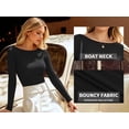 thumbnail image 4 of MOYIKO Boat Neck Long Sleeve Shirt for Woman Slim Fitted Black T Shirts Basic Ribbed Knit Tees Tight Tops, 4 of 7