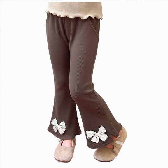 3-4 Years Juniors Girls Flared Pants Casual Sweatpants Fall and Winter Teenagers Jogger Trousers Brown Casual Pants