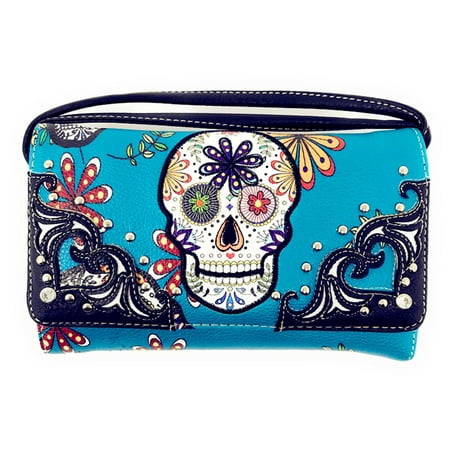 - Texas West Western Rhinestone Flora Candy Skull Small Pouch Wallet for Women Crossbody