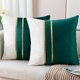 thumbnail image 3 of Juego de 2 fundas de almohada decorativas de terciopelo, parches blancos y verdes oscuros con fundas de almohada de cuero dorado, cojín de 18 × 18 pulgadas, 3 of 5