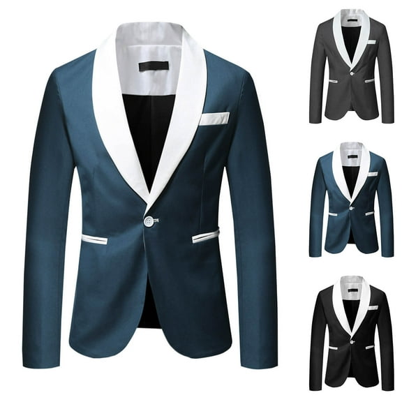 UVEASISHA Mens Blazer Slim Fit Casual Business Formal Suit Jackets Contrast Collar Stylish Office Jacket One Button Formal Suits with Pockets Christmas Sales Today,Blue,3XL