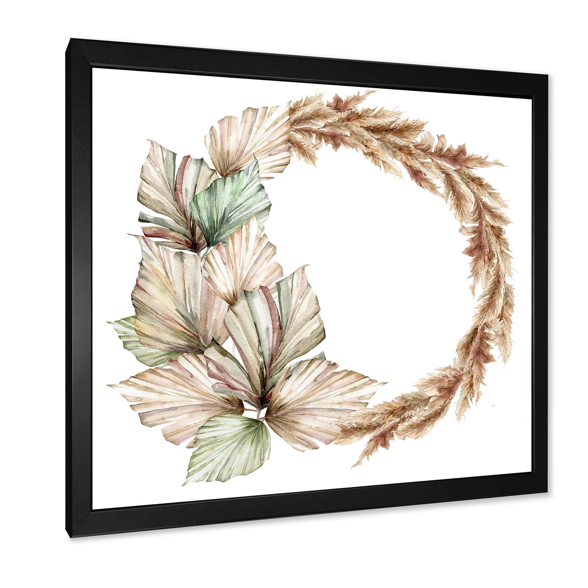 Designart 'Dry Palm Leaves and Pampas Grass With Wreath' Traditional Framed Art Print