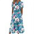 thumbnail image 1 of Robes Robe d'Été Décontractée pour Femmes Col en V Boutons Manches Courtes avec Poche Robes Imprimées Bleu m, 1 of 5
