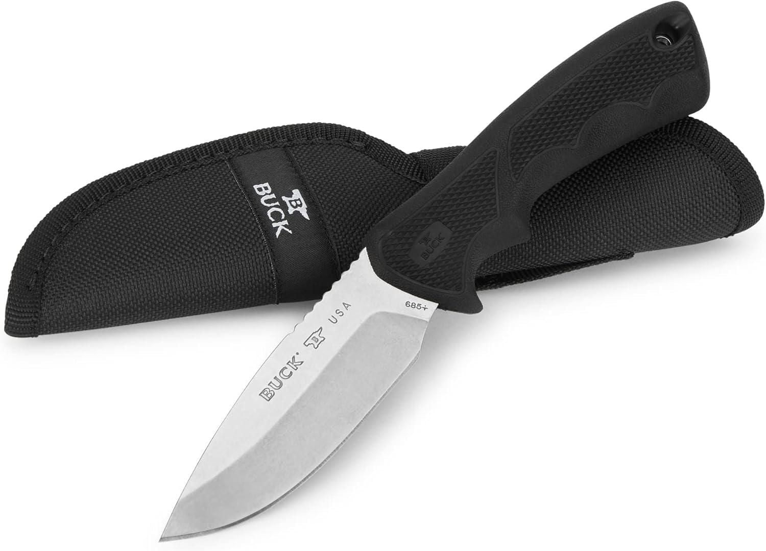 Buck Knives 685 Large BuckLite Max II, Large Fixed Blade Knife, 420HC Stainless Steel Blade, Dynaflex Rubber Handle, Polyester Sheath Included, Black, 100% Lifetime Warranty Hunting, Camping, Outdoors