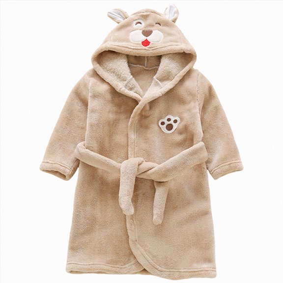 TOWED22 Boys Girls Bathrobes,Toddler Boy Girl Robes,Children's Plush Soft Coral Fleece Hooded Pajamas Sleepwear for Kids(Brown,9-10 Y)