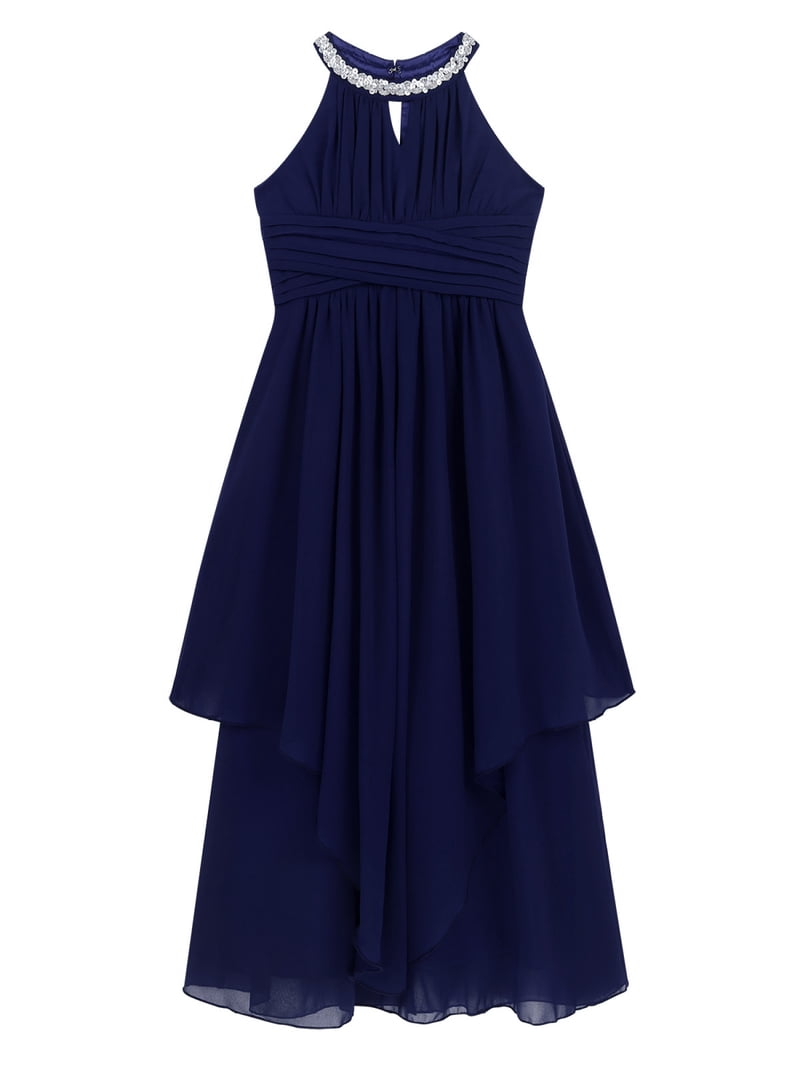 princess polly baby blue dress Chelsea Chiffon Pleated Solid Dress Blue / S