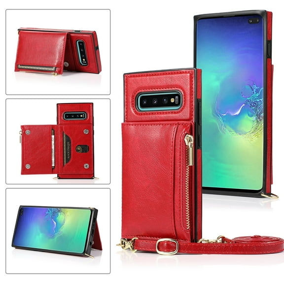 Dteck Crossbag Case For Samsung Galaxy S10e, Premium PU Leather Wallet Case Credit Card Holder Stand Cover, Red