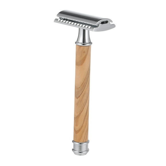 Graflsoa Vintage Wooden Handle Safety Razor for Men - Stainless Steel Manual Shaving Tool, Silver (Blades Not Included)