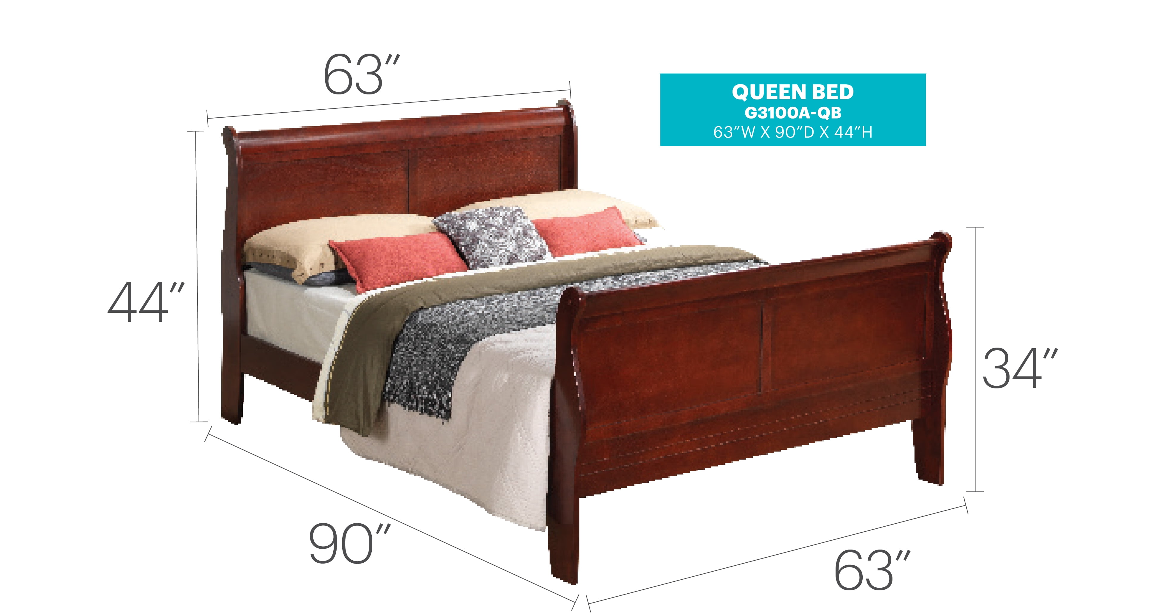 Glory Furniture Louis Phillipe Queen Bed in Cherry Color