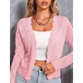 thumbnail image 6 of Women'S Long Sleeve Cropped Cardigan Sweaters Open Front Hollow Out Shrugs Pink L, 6 of 8