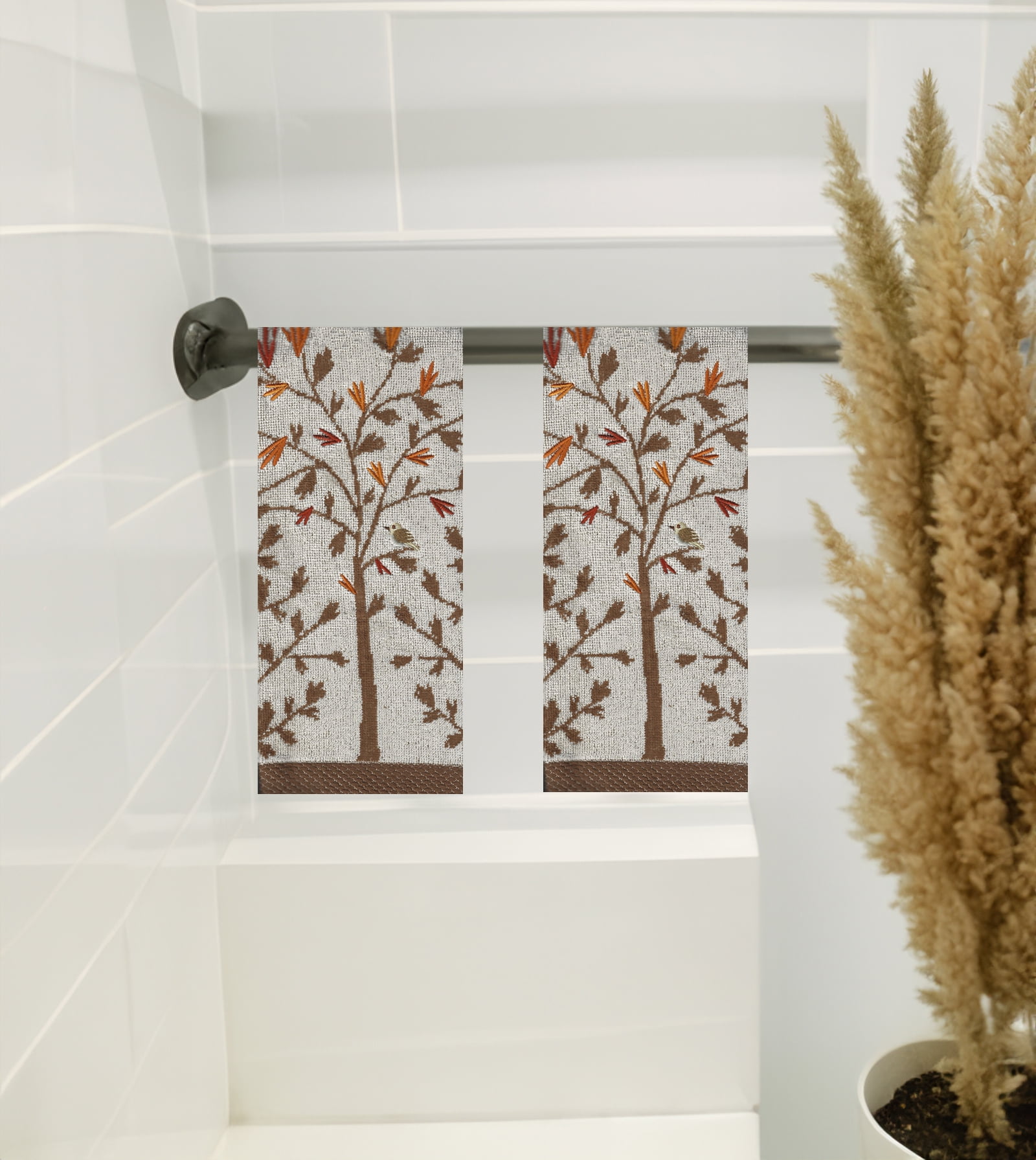 Fall Bath Hand Towels Set of 2 Beige Brown Tree and Leaves Celebrate Walmart
