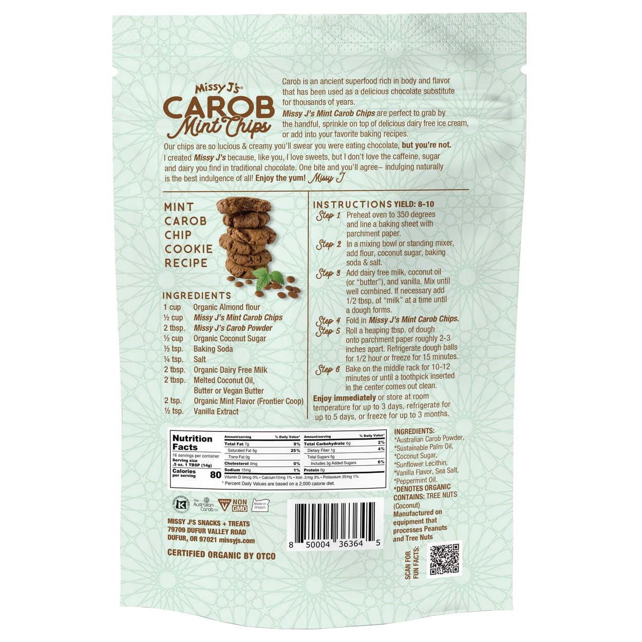 Missy J’s Organic Mint Carob Chips Gluten-Free Snacks Healthy Desserts for Baking & Snacking 3 Pack