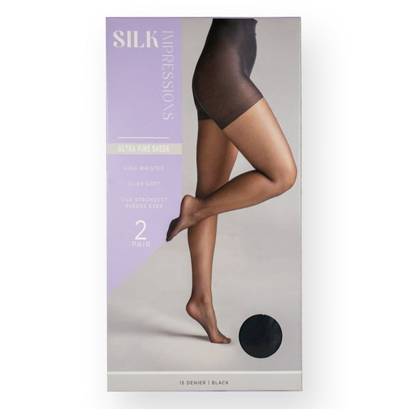 Silk Impressions Fine Sheer Pantyhose for Women, 15 Denier Ultra Sheer, Sizes S-3XL, 2-Pack