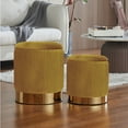 thumbnail image 6 of Yellow Round Ottoman with Storage Set of 2  Velvet Upholstered Foot Stool Vanity Chairs, Support 330lbs Padded Seat Multifunctional Ottomans Footrest, Foot Rest for Living Room, 6 of 6