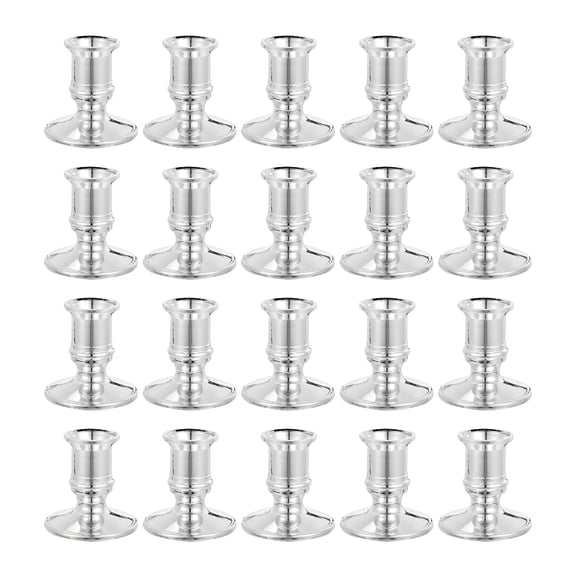 XIBUFE 2026 New Vintage Plastic Candlestick Stands Taper Candle Holders Silver-20Pcs (2.36"X2.28"X2.28") for Weddings, Parties, Home Decor, Table Settings, Candlelight Dinners, Special Events
