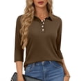 thumbnail image 3 of Women's Polo Shirts 3/4 Length Sleeve Tops Cotton Collared T Shirt Golf Shirt Business Casual Tees,Brown S, 3 of 6