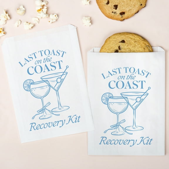 Big Dot of Happiness Last Toast on the Coast Paper Treat Bags, Coastal Bachelorette Candy Bags, Greaseproof White Sandwich Cookie Bags - 25 Count