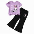 thumbnail image 4 of HCNTES Kids Girls 2 Piece Outfit Short Sleeve Tee & High Waist Flared Pants Spring Summer Clothing Set Casual Kid School Clothes Age 3-7Y(D01-O,2-3 Years), 4 of 4