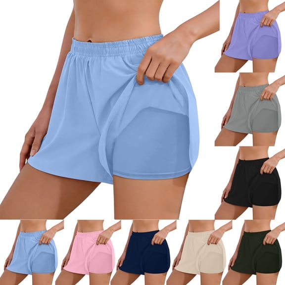 Dvprdro Womens Running Biker Shorts High Waist with Pockets Built-in Liner Stretchy Yoga Shorts