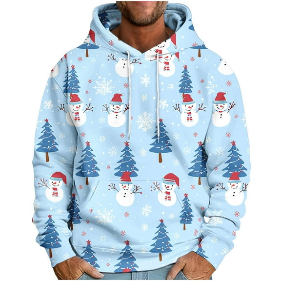 bbymog Sweatshirts for Men Christmas Printed Oversized Pullover Tops Fashion Drawstring Workout Hoodies with Pocket Plus Size Multicolor M