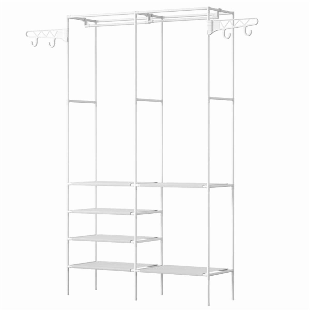 White Heavy Duty 66" Garment Rack Clothes Organizer - 2 Hanging Rods, 4 Shelves, 360° Hooks, Tool-Free Assembly for Bedroom & Laundry Room Storage