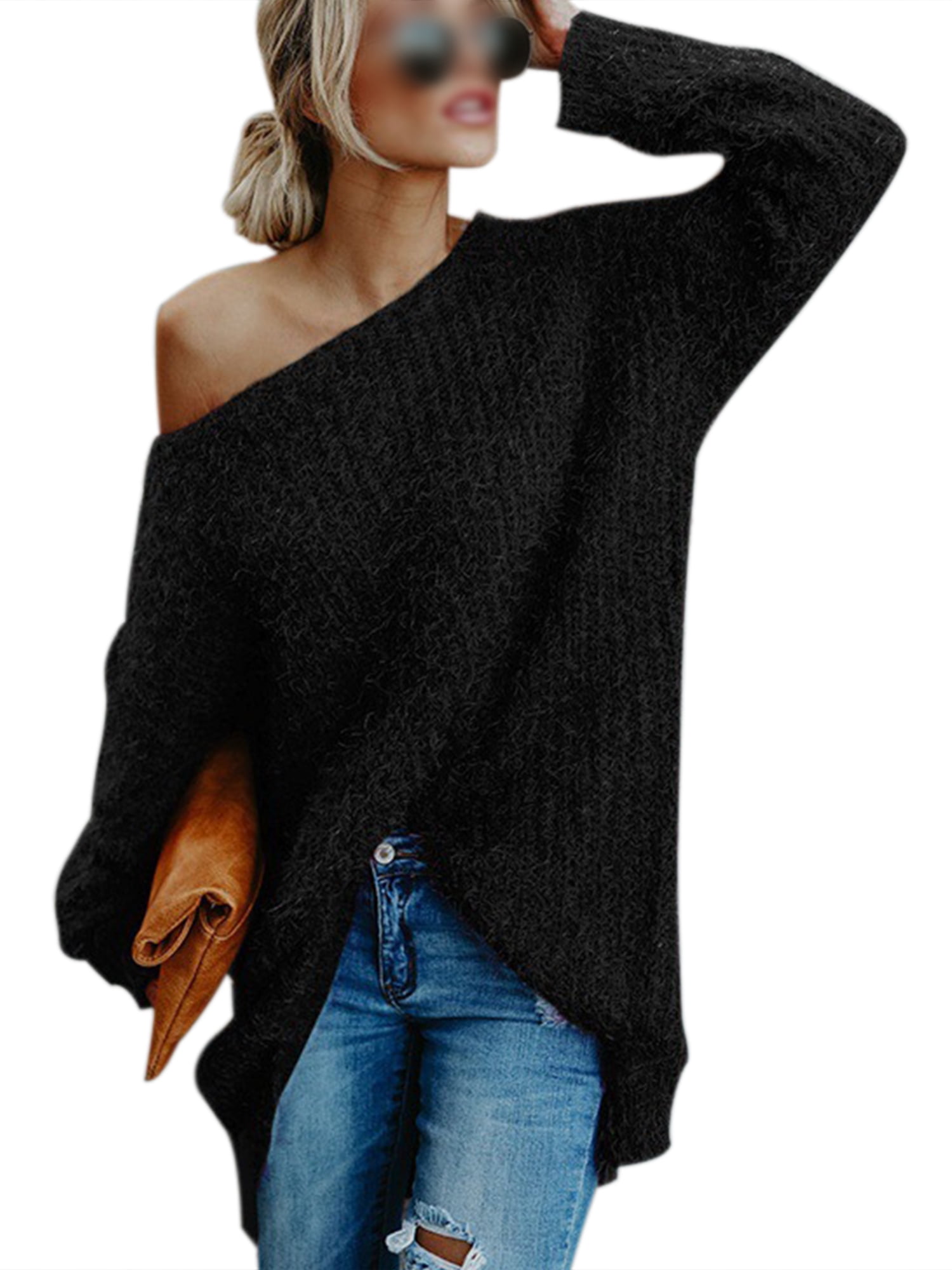 Oversized black off the shoulder sweater Outlet