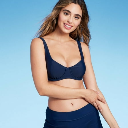 Kona Sol Bikini Top Navy Blue Seamed Underwire, Women's M (8-10)