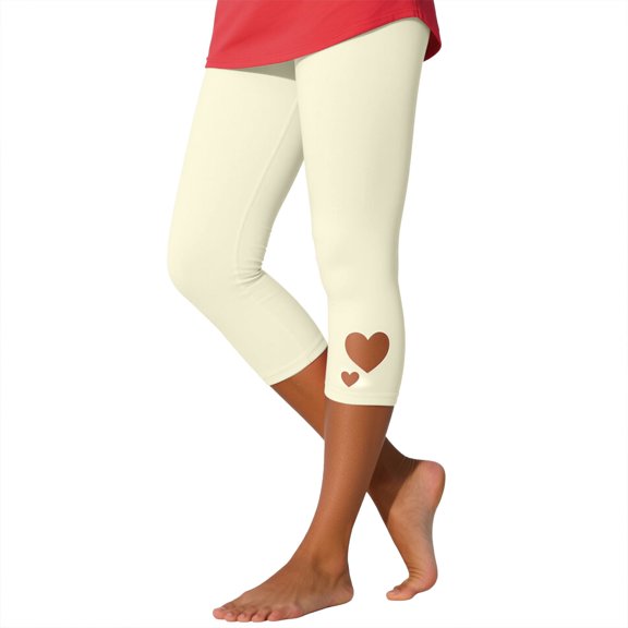 Gkeoshab Yoga Pants Women Women's Casual Heart Print Leggings - Comfortable & Stretchy Yoga Pants Beige L