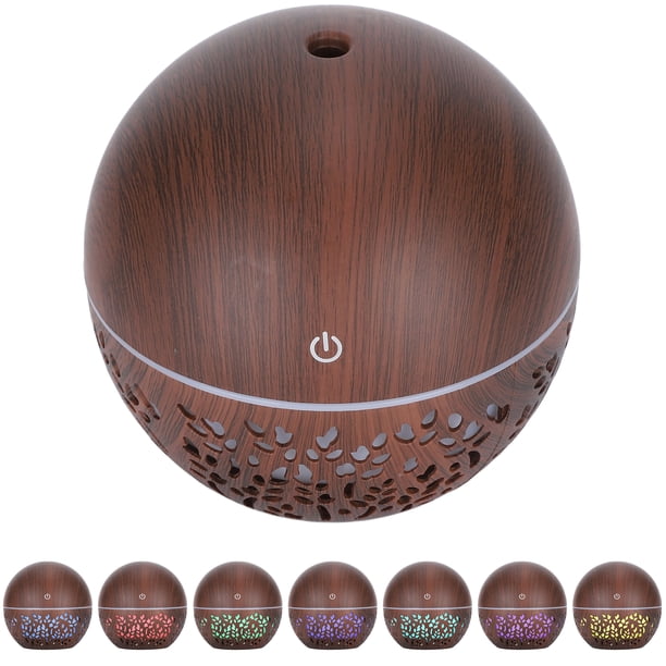 Humidificador De 130ml, Difusor De Aire Aromático, Ahuecado, USB, Luz De 7 Colores, Humidificador De Bajo Ruido, Grano De Madera Oscuro