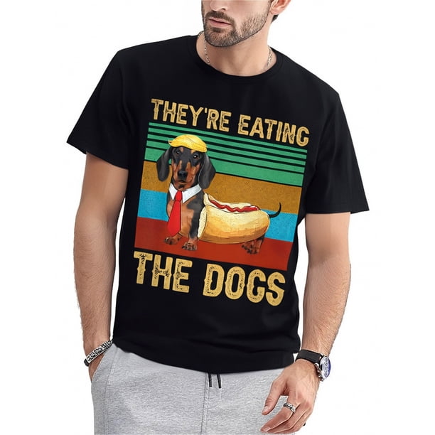 Están comiendo perro 2025 Vintage divertido Dachshund Wiener salchicha camiseta negra casual de manga corta camiseta deportiva para hombre camiseta para adultos, hombres, mujeres, adolescentes, jóvene
