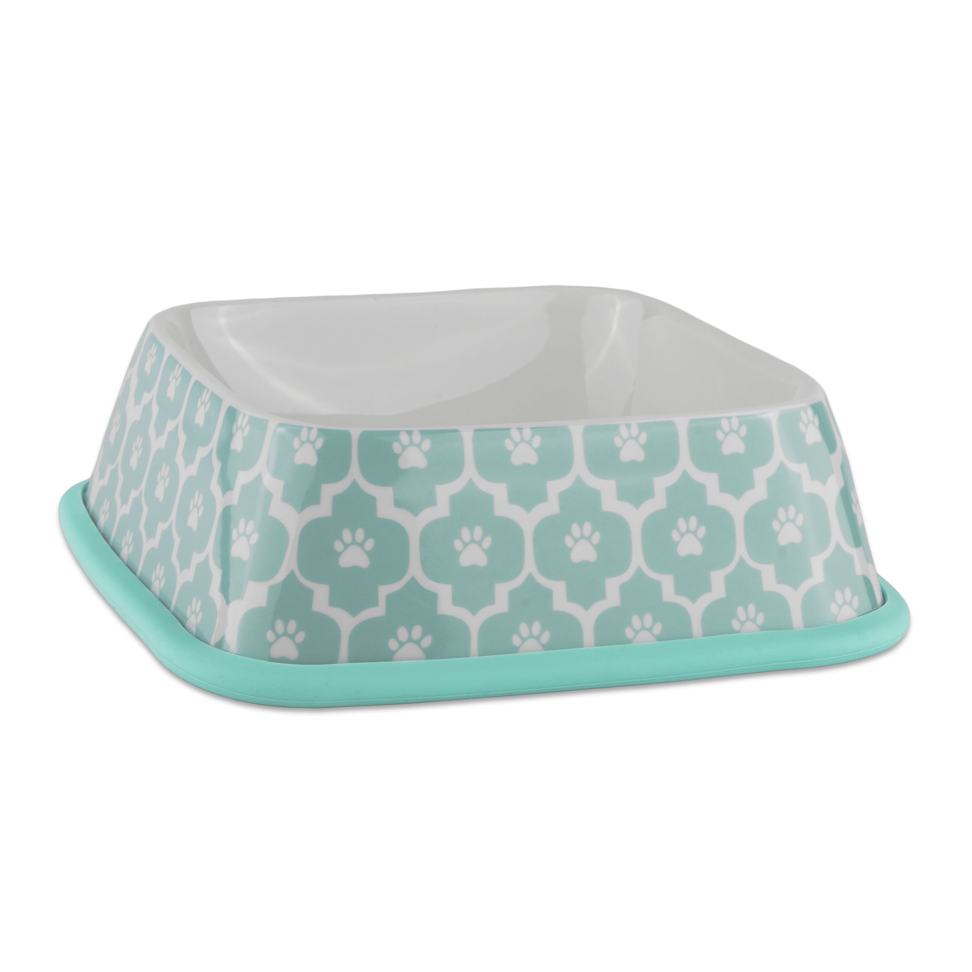 DII Pet Bowl Paw Lattice Aqua Square (Set of 2)