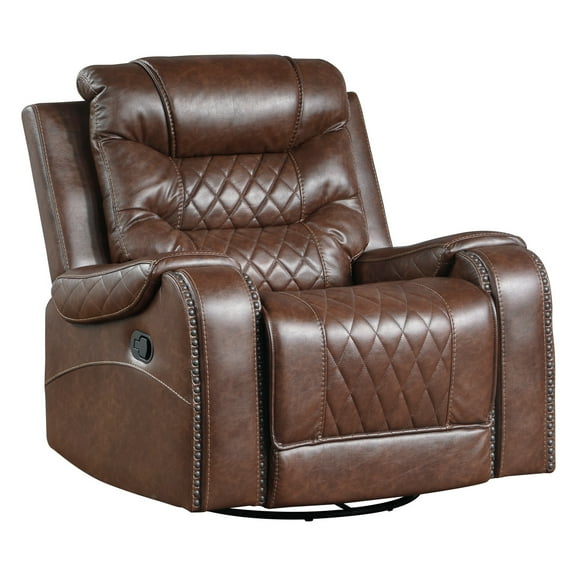 Paul 38 Inch Manual Swivel Glider Recliner Chair, Brown Faux Leather