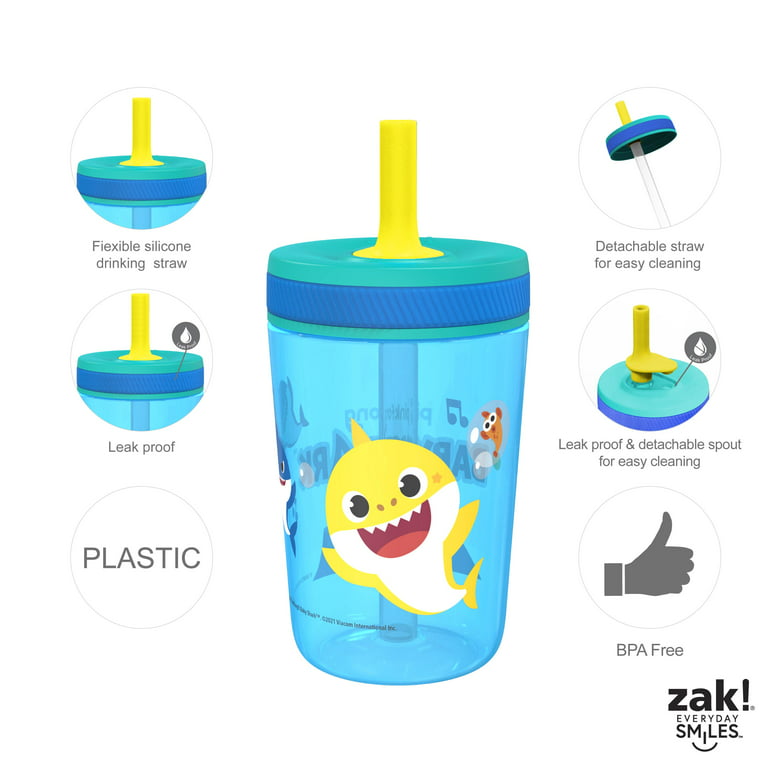 Zak Designs 12oz and 15oz 2-Pack Straw Tumbler Stainless Steel and Plastic  with Additional Straw Leakproof and Perfect for Kids, Blippi 