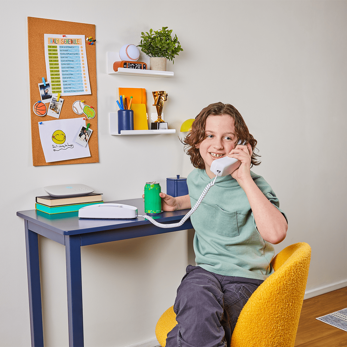 MyPhone by Ooma Safe Phone Service For Kids. Includes Green Phone. Unlimited distraction-free calling, Trusted Circle, Quiet Hours, address‑based 911.