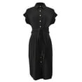 thumbnail image 4 of Up to 60% Off! pstuiky Womens Dresses, Women Short-Sleeved Lapel Dress Solid Color Lace-Up Dress Button up Shirt Dress Leisure Black S, 4 of 5