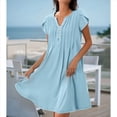 thumbnail image 4 of Vestido Tipo Túnica de Verano para Mujer, Corta, Cuello en V, Holgado, Informal, Plisado, , Azul , XXL, 4 of 5