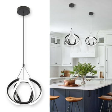 ADISUN Modern Led Pendant Light Fixtures 5500K Island Adjustable Height Hanging Lights for Kitchen Dining Room Bedroom Living Room Foyer, Black
