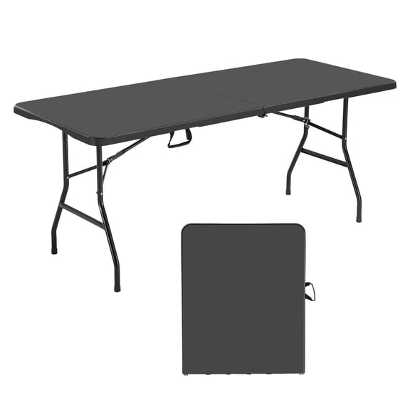 6 Foot Heavy Duty Folding Table,Portable Indoor Outdoor Utility Table with Handle for Parties,Camping,Picnics,Events,Black Plastic Rectangle Table